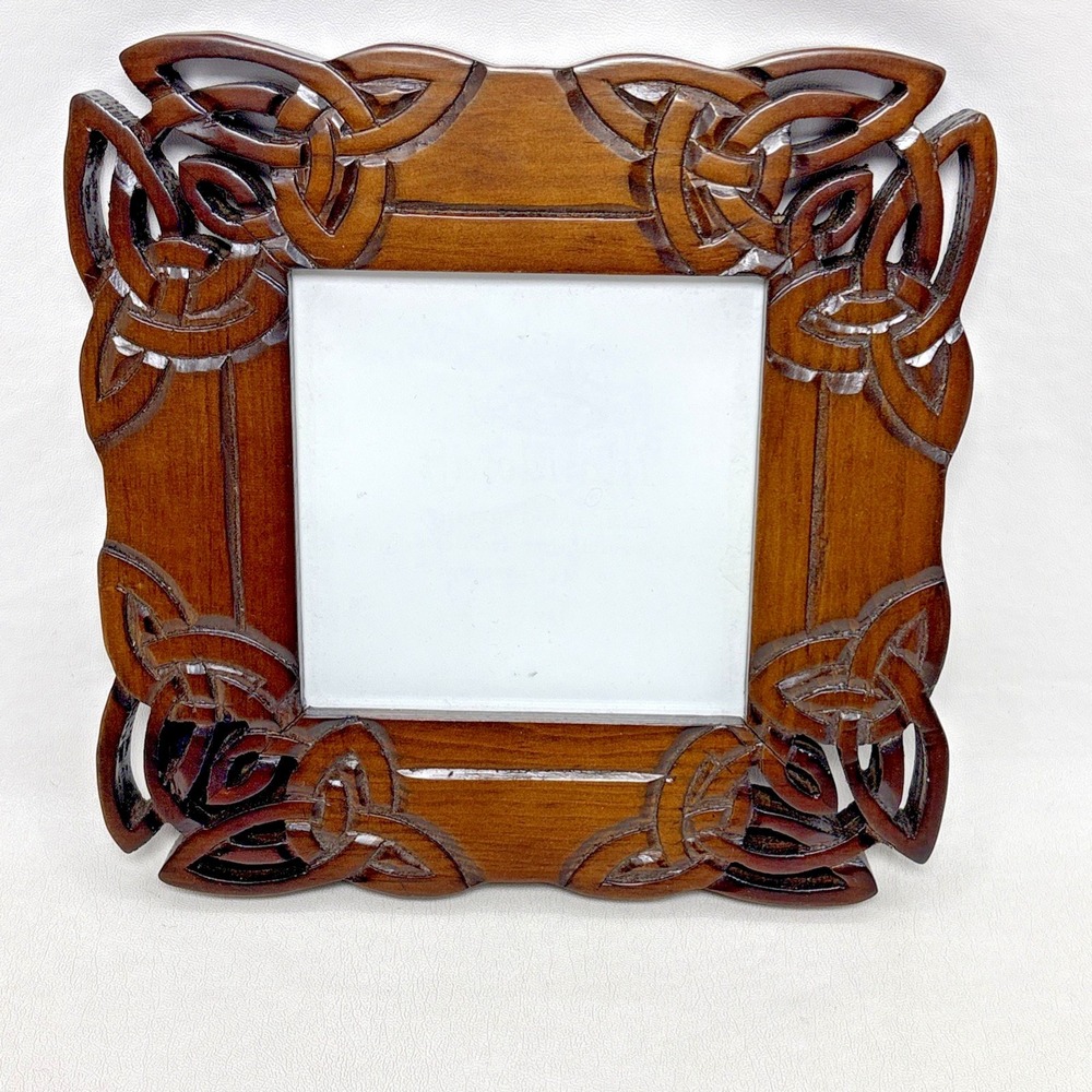 Islandcraft Celtic Carvings Dark Wood Square Picture Frame 4x4 Photo Ireland